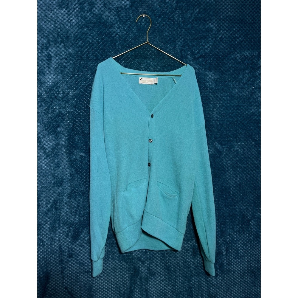 Vintage Arnold Palmer Teal Blue Cardigan Sweater‎ Mens Large Orlon Acrylic USA